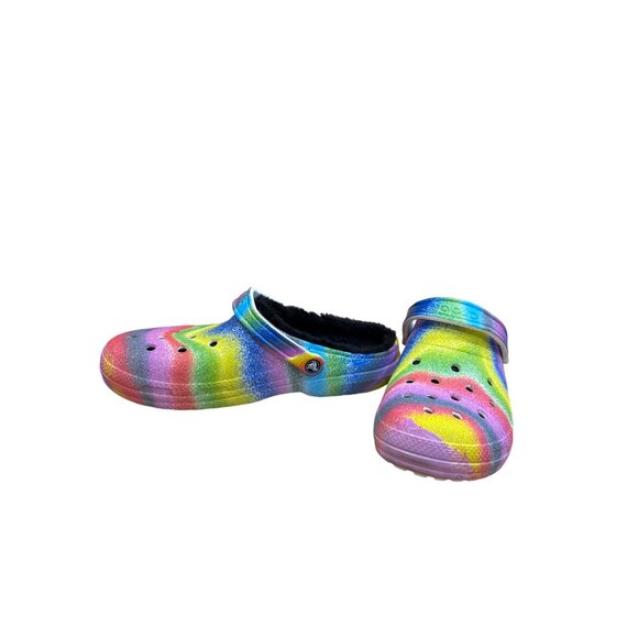 Crocs Rainbow Tie-Dye Fur Lined Clogs slip on shoes size 12 SKU8127 - Picture 2 of 9